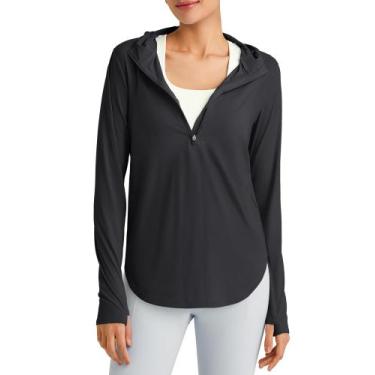 Imagem de Camisa G4Free SPF 50+ para mulheres com capuz de manga comprida preta