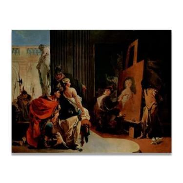Imagem de Impressão em tela no estúdio de Apelles Giovanni Battista Tiepolo – Obra-prima rococó barroca, pintura escolar de Veneza, pintura a óleo decorativa para galeria doméstica 40 x 52 cm