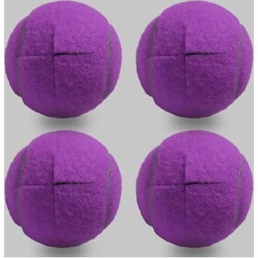 Imagem de Bolas de tênis para andadores, pacote com 4, bolas de tênis pré-cortadas RMASCOV para andadores, bola de tênis para pernas de cadeira (Roxa)