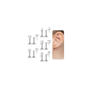 Imagem de DGhera 10 peças de brincos sem rosca G23 titânio nariz stud estrela lua lábio anéis helix tragus CZ cartilagem brinco para mulheres piercing múltiplo 16G/18G/20G, 6mm, Titânio, Sem pedras preciosas
