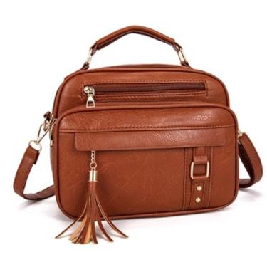 Imagem de Bolsa Feminina Com Alça Lateral Transversal Faixa de Mão De Couro(Marrom)