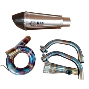 Imagem de Sistema de Escapamento Completo para Yamaha FZ-07/MT-07 Performance DES Racing Modelo Caracol (Ponteira Hexagonal GP Longa (corpo de 25 cm e com db-killer removível), Coletor azulado)