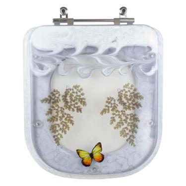 Imagem de Tampa De Vaso Poliéster Decorada Borboleta Gap Branco Para Louça Roca