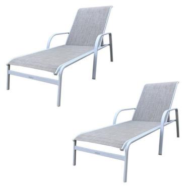 Imagem de Conjunto 2 Espreguiçadeiras Reclináveis Em Alumínio E Tela Sling Cannes Portinaty Branco/Bege