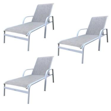 Imagem de Conjunto 3 Espreguiçadeiras Reclináveis Em Alumínio E Tela Sling Cannes Portinaty Branco/Bege