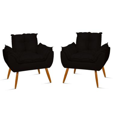 Imagem de Kit 4 Poltronas Decorativas Opala Suede Fibra Siliconada Preto Balaqui Decor