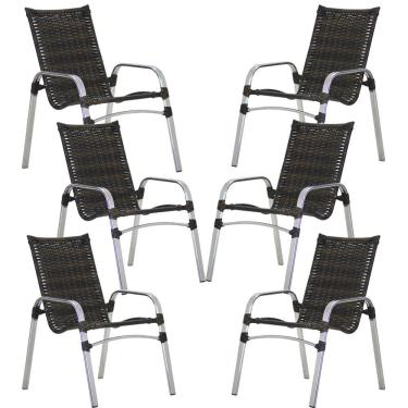 Imagem de Kit 6 Cadeiras Emily Em Alumínio E Fibra Sintética Trama Original Pedra Ferro