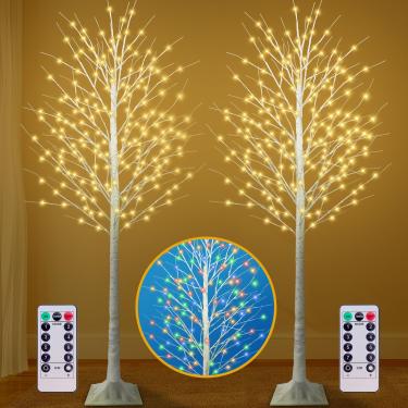 Imagem de Remon Pacote Com 2 Bétulas Iluminadas, Árvore De 2,4 Metros 210 Luzes Led, 8 Modos Flash E Temporizador, Galhos Iluminados Para Decoração Natal Em Ambientes Internos Externos, Festas Casa, Jardim Ca
