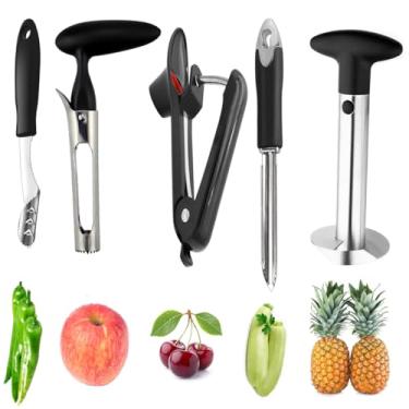 Imagem de Yamesu Removedor De Caroço Maçã, Descascador E Fatiador Abacaxi, Descaroçador Cerejas Azeitonas, Pimenta Jalapeño Abobrinha/Pepino, Conjunto 5 Peças Yamesu, Utensílios Cozinha