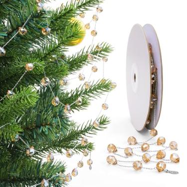 Imagem de Lumiti Guirlanda De Natal Lumiti, Contas Cristal 9,8 Pés, 100 Peças 10 Mm Facetadas Em Forma Gota D'Água, Enfeite Para Pendurar Centro Mesa Árvore, Decoração Festa Casamento (Dourada)
