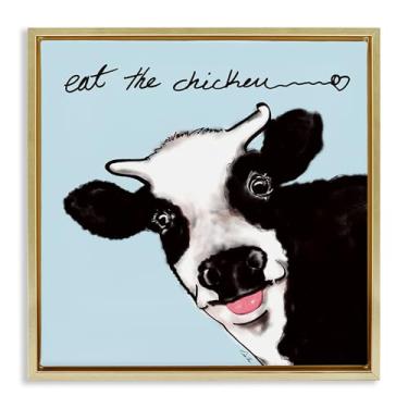Imagem de Stupell Industries Eat The Chicken Funny Cow Gold Framed Floater Canvas Wall Art Design por Stella Chang, 18 x 18