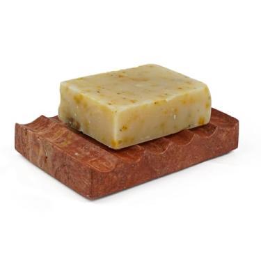 Imagem de Shonmogar Saboneteira De Travertino Natural, Escorredor Para Chuveiro, Suporte Barra Pedra Com Pés, Bandeja Linda Banheiro, Bancada Cozinha, Vermelho