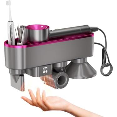 Imagem de WAVANCKY Suporte Para Secador De Cabelo Compatível Com Dyson Supersonic E Acessórios, Armazenamento Magnético Do Bico, Secagem Automática Das Mãos Sem Necessidade Perfuração, Sopro (Rosa-Vermelho)