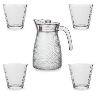 Imagem de Jarra Vidro Fresco Grande 1100ml Transparente 4 Copos Utensilios Cozin