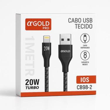 Imagem de Cabo Lightning Reforçado 20w Turbo 1m agold Tecido Ios Cb982 Preto