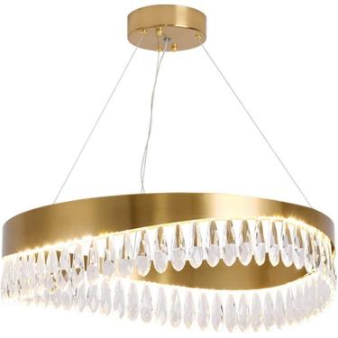 Imagem de Lustre De Cristal Moderno, Luminária Pendente Redonda Em Forma De Gota De Chuva Em Ouro, Design Escalonado Luminária Pendurada Led Ajustável Em Altura Para Sala De Janta, Gold, D31.4*H9.8in(L)