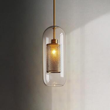 Imagem de Luminária Pendente De Vidro Transparente Cilíndrico, Lâmpada Pendente De Bronze Vintage Estilo Industrial Luminária De Teto Para Quarto, Mesa De Jantar, Café, Warm White, 13cm