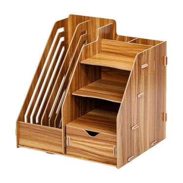 Imagem de Amagogo Organizador de mesa de madeira para armazenamento de artigos de escritório, estante de mesa resistente com vários níveis, porta-documentos para quarto, Marrom