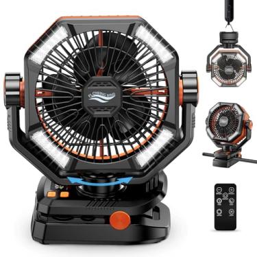 Imagem de coldSky Ventilador de acampamento com motor duplo, clipe de 20.000 mAh com visor digital, bateria portátil de 22 cm operado com lanterna de LED, ventilador de barraca para acampamento com controle