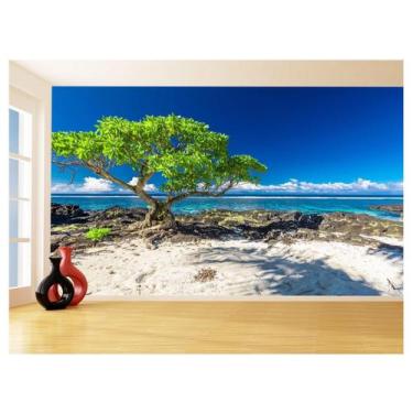 Imagem de Papel De Parede Coqueiros Praia Mar ul Água 3,5M Npr304 - Você Decora