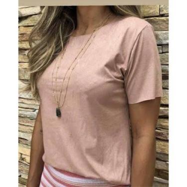Imagem de Blusa feminina tecido suede manga curta basica - MODA FILO, Marrom, P