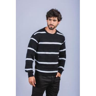 Imagem de Suéter Masculino Menswear - Lex Menswear, M, Preto listra branca