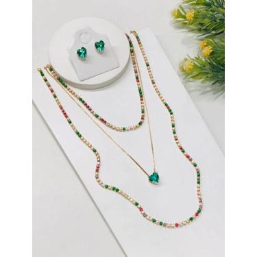 Imagem de Kit colar multi colorido dourado - Pljoias