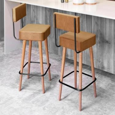 Imagem de Banquetas Altas Barcelona, Kit 2 Unidades, Estilo Moderno, para Bar e Cozinha, Assento Preto com Pés em Madeira (AMARULA)