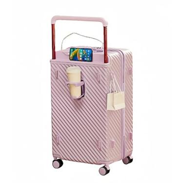 Imagem de EDUFUNBO Mala de mão com alça larga com 360 rodas giratórias, porta USB e tipo C, suporte de copo e trava TSA, estojo rígido, mala de viagem rígida para homens e mulheres (capa de PVC gratuita), Roxa