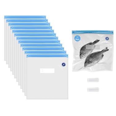 Imagem de Basicwise 23 x 33 cm, conjunto de 12 sacos reutilizáveis herméticos e fecháveis para armazenamento de alimentos, solução durável e conveniente para frutas, legumes frescos, refeições cozidas e sobras