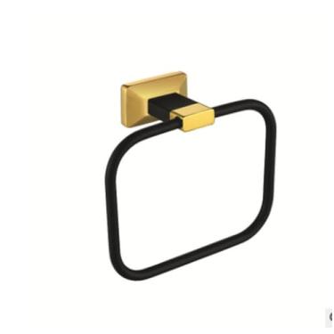 Imagem de Conjunto de banheiro preto e dourado - Toalheiro de parede com suporte para papel higiênico | Ferragens de 3 peças, porta-toalhas