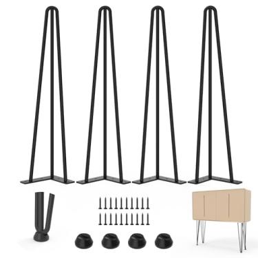 Imagem de MDpygsfj Pernas de grampo de cabelo de 66 cm, pernas de mesa de centro para mesa de cabeceira, mesa de centro, mesa, etc. com protetores de piso de borracha preta 9 peças