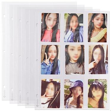 Imagem de hihaba 10 folhas de bolso dupla face (6,6 x 9,4 cm), capas de bolso transparentes, páginas de refil de álbum de fotos para cartões fotográficos Kpop, cartões de troca, serve para fichário com 3 anéis