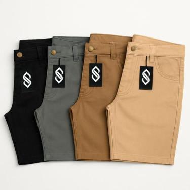 Imagem de Kit 4 Bermudas Sarja Masculina Plus Size 48 Ao 58 Extra Grande - EVOLU