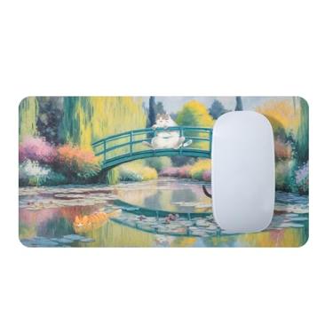 Imagem de Tapete de mouse bonito Cat Monet's Garden Pond para laptop, capa de teclado de microfibra ultrafina 3 em 1 e limpador de tela, mouse de viagem lavável com base antiderrapante para mesa, computador