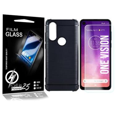 Imagem de Película Vidro + Capa Emborrachada Moto One Vision XT1970 6.3 - Cell I