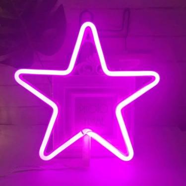 Imagem de Luz Noturna De Néon Led Sinais De Néon Luz Noturna Estrelas Luzes De Néon Para Quarto De Crianças Bateria Operado Por Usb, Pink