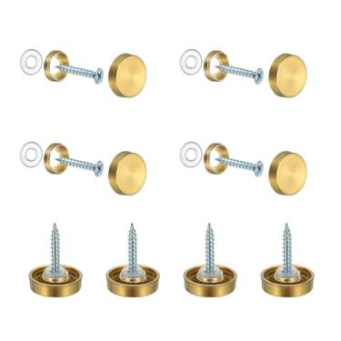 Imagem de YELARXI Parafusos de espelho 304 tampas decorativas de aço inoxidável fixadores de pregos, acabamento escovado de 19 mm adequado para ferragens de publicidade de sinal de espelho (8 peças, ouro)