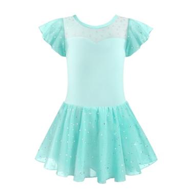 Imagem de EQSJIU Vestido de balé de manga com babados para meninas de 1 a 10 anos, Malha B verde, 9-10 Anos