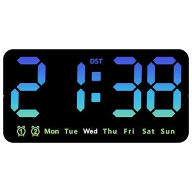 Imagem de Relógio digital, 8,5 x 4 polegadas em pé/parede relógio LED com temperatura, data, alarme, 3 níveis de brilho para quarto, sala de estar, parede de LED
