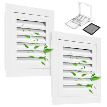 Imagem de Aukivon Pacote com 2, ventilação de empena de alumínio de 30,5 cm x 30,5 cm com tela substituível, sótão com persianas e ventilação de galpão para portas externas, paredes, casa (branco)
