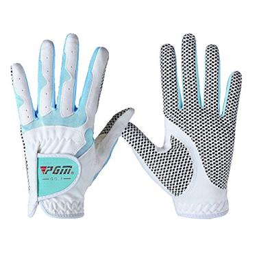Imagem de Luvas de golfe PGM para mulheres, 1 par (4 opções de cores), sistema de aderência melhorado, fresco e confortável, XS, branco/azul