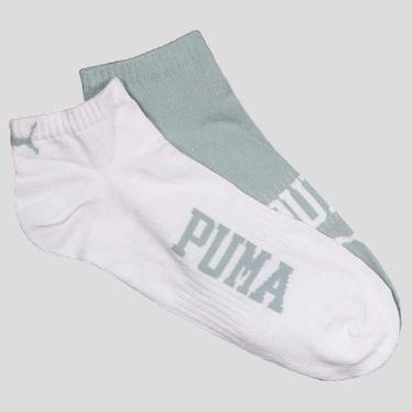 Imagem de Kit Meia Puma Sapatilha Everday 2 Pares Branca e Verde, 39-43