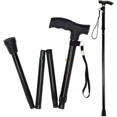 Imagem de Bengala Dobrável de Alumínio com Regulagem de Altura Leve e Compacta para Adultos Idosos (Preta) Muleta Ortopédica ate 100kg 4 Níveis de Altura de 85cm a 95cm