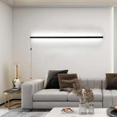 Imagem de GZZBMY Iluminação de parede longa LED com interruptor e plugue lâmpada de parede moderna simples de alumínio arandela de cabeceira plugue arandelas lineares para sala de estar quarto corredor corredor