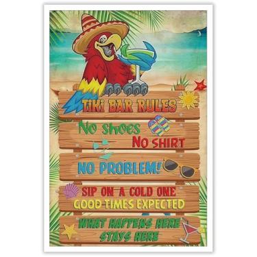Imagem de Pôster vintage Tiki Bar. Decoração de casa de festa havaiana. Adequado para decoração à beira da piscina, área de churrasco, varanda, pátio, praia tropical e outros lugares 30 x 40 cm sem moldura