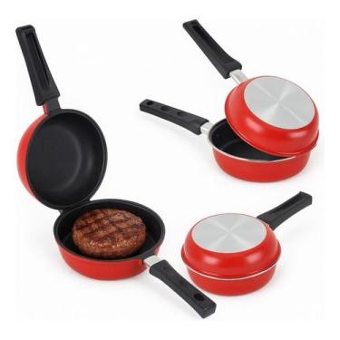 Imagem de Frigideira Aluminio Dupla Omeleteira Hamburgueira Antiaderente 14cm - 