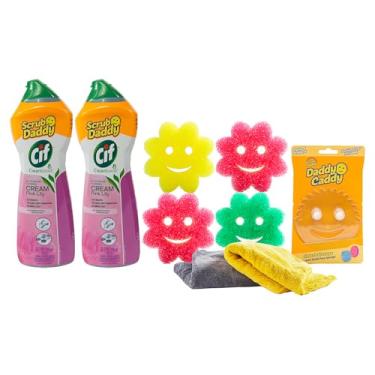 Imagem de Scrub Daddy Kit De Limpeza - Pacote Floral Cif Inclui Esponjas Prato Mommy, Toalhas Microfibra, Suporte Para Pia Cozinha E Limpador Multiuso Cremoso, Pink Lilly (9 Unidades)