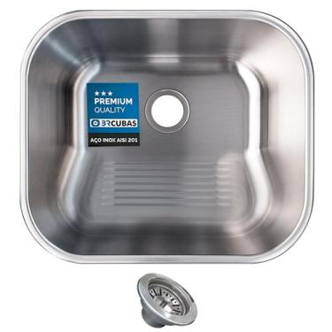 Imagem de Kit Tanque 40x34 Escovado em Aço Inox 201 + Válvula 3.1/2" - BR CUBAS