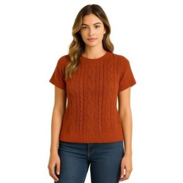 Imagem de Blusa FMF Feminina Tricô Manga Curta Canelada Trama Trançada-Feminino